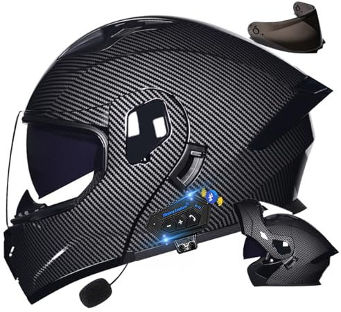 Motorradhelm mit Bluetooth Klapphelm, Doppelvisier Modularer Helm ECE Zertifiziert, Integralhelm mit Mikrofon für Automatische Reaktion für Erwachsene Frauen Männer (21.6-24.4in)