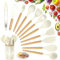 Utensilios de Cocina de Silicona 22 Piezas, set di utensili da cucina per pentole antiaderenti, al Calor y Antiadherentes con Mango de Madera para Utensilios sin BPA (Lechoso)