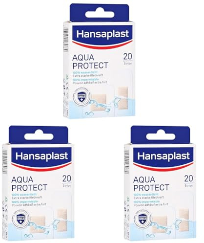 Hansaplast Aqua Protect Pflaster (20 Strips), wasserfeste Wundpflaster mit extra starker Klebkraft, Heftpflaster ideal zum Duschen, Schwimmen & Baden (Packung mit 3)