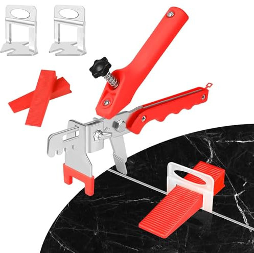 Yulado Fliesen Nivelliersystem, 2mm Fugenbreite Verlegehilfe 700 Laschen + 100 Keile + 1 Zange für fliesenverlegehilfe, Nivelierset Fliesen für DIY and Profi