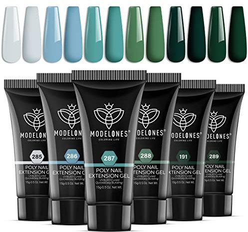 Modelones Poly Gel Set mit 6 Farben Grün Gel Nägel Selber Set Quick Extension Building Acrylgel für Starter Nail Art Nageldesign Selber Machen