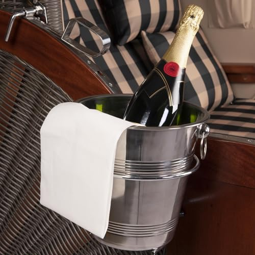 Strandkorb Hanse Champagnerkühler Edelstahl für Strandkörbe | Getränkekühler & Halterung Hochwertiger Edelstahlkühler für Champagner, Wein, & Wasserflaschen | Praktische Hängevorrichtung