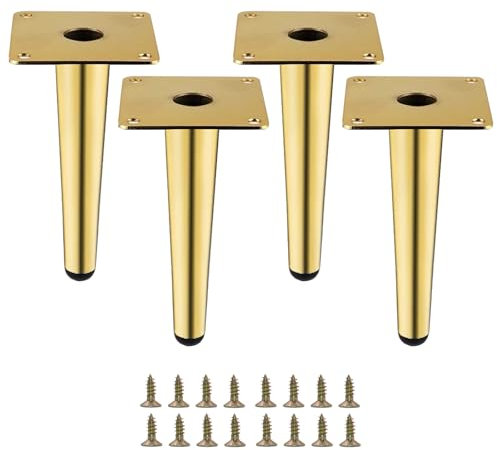 SWTOOL Möbelbeine aus goldfarbenem Metall, robust, gerade Möbelfüße, DIY, moderne Ersatzbeine für Schrank, Sofa, Couch, Stuhl, 4 Stück (Gold, 15,2 cm)