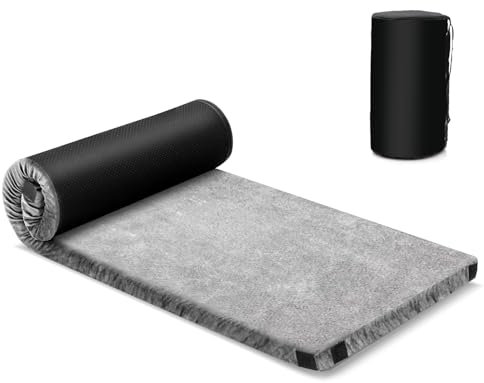 GYMAX Memory Foam Campingmatratze, Schlafmatte mit Tragetasche, aufrollbare Bodenmatratze, Camping Isomatte 183 x 62,5 x 6,5 cm (Grau)