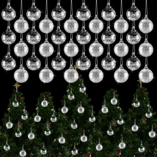 Uiifan 36 palline di Natale in vetro trasparente, da appendere, per albero di Natale, palline in vetro soffiato iridescente, decorazioni per feste (3 cm)