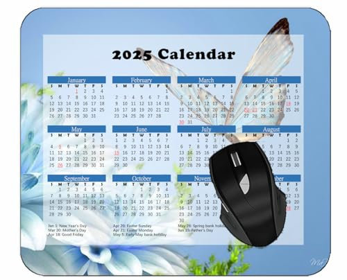 YENDOSTEEN Calendar 2025 Year Mouse Pad with Holidays,Butterfly Flower Flying Close-UpMouse Mat for Office Computers Laptop Men Women #47