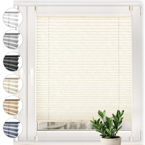 Sonello Plissee Crush Klemmfix ohne Bohren 100cm x 160cm Ecru Faltrollo Plisseerollo Jalousie für Tür & Fenster Blickdicht Sichtschutz Sonnenschutz Fertifplissee Rollo