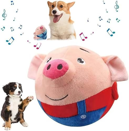 HOIDOKLY 2024 Jouet en peluche mobile couineur pour chien - Jouet interactif pour chiot - Sauter, parler, chanter (rouge)