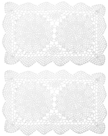 sourcing map 2 Stück 43,2 x 27,9 cm handgefertigte Häkeldeckchen, Polyester-Baumwolle, Tischsets, rechteckig, für Esstisch, Küche, Partys, Weiß