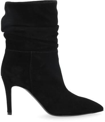 VIA ROMA 15 Stivaletto con Tacco Camoscio Arricciato Nero, Taglia: 36