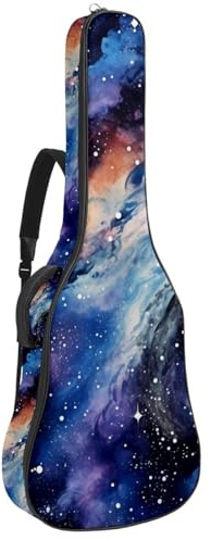 KengjuTesu 109,9 cm (43 Zoll) Tasche für Akustikgitarre, weicher Koffer mit Rucksackgurt und 2 Taschen, galaktische Farbe, keine Polsterung, Rucksack, wasserdicht, Oxford-Stoff, Bassgitarre, Gigbag