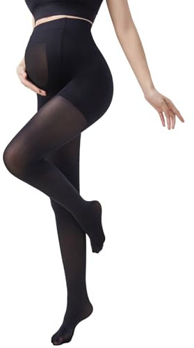 HIHOSSI Elegante Nahtlose Umstands-Kompressionsstrumpfhose 80D - Schwarze Schwangerschafts und Umstandsstrumpfhosen - Größen S bis XL