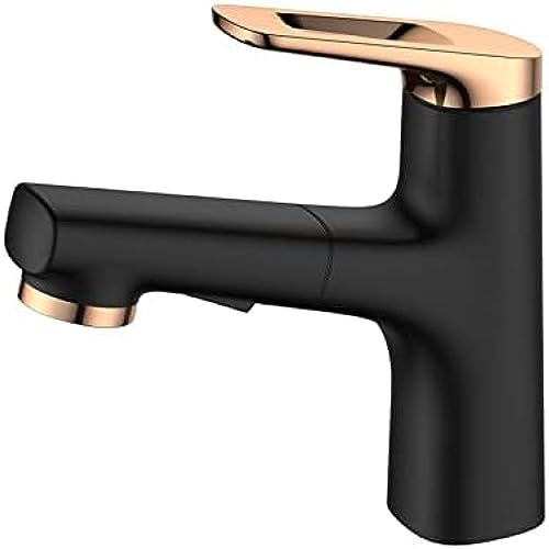 Miscelatore lavabo Estraibile Rubinetto Cucina con doccetta Estraibile Rubinetto Miscelatore 2 modalità di Getto per Cucina lavabo Bagno Miscelatore lavabo con Doccia Cromato,Nero Faucet