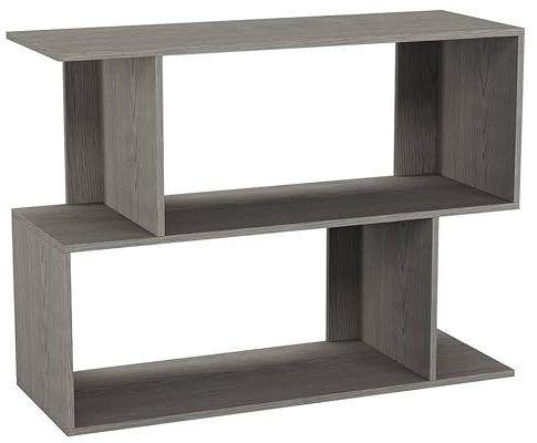 URBNLIVING 80cm Width Cedar Grey 2 Tier Wooden Shelving Unit Freestanding Bookcase Display Organiser with Irregular Storage Compartments for Bedroom Study Living Room Office Modern Open Bookshelf