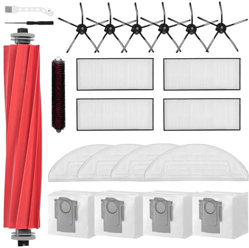 Kit d'accessoires de 21 pièces pour aspirateur robot Roborock S7 Max Ultra/S7 MaxV Ultra, pièces de rechange, brosse principale, brosse latérale, filtre lavable, chiffons, sacs d'aspirateur, brosse de