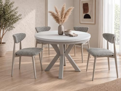 WFL GROUP Runder Ausziehbarer Esstisch im Loft-Stil - Industrieller Tisch mit Grau-Beige Kaschmir Metallbeinen - Platzsparender Tisch für Wohnzimmer - Weiß - 120 bis 200 cm