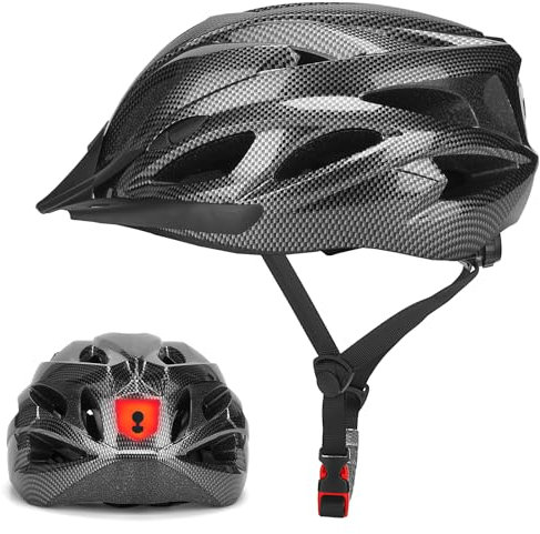 Bike Helmet Men Women Cycle Helmet with Light for Unisex Adult Bicycle Helmet Breathable Mountain Cycling Helmet Adjustable Road Helmet 58-62cm