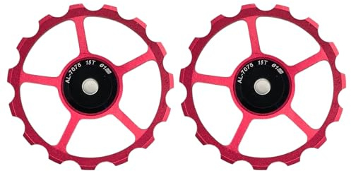 cyclingcolors 2X Fahrrad Riemenscheibe Schaltwerk Führungsrad Aluminium 7075 Rot mit 689-2RS Abgedichtetes Lager Hintere Schaltrollen Mountainbike Rennrad, 15T