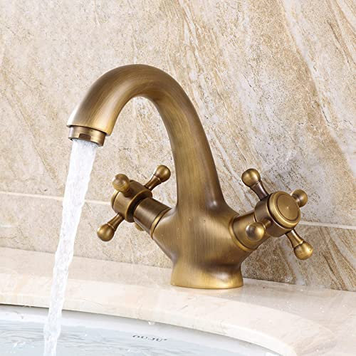 Badezimmer-Waschtischarmatur Retro, Mischbatterie mit zwei Kreuzgriffen, Mischbatterie für Badezimmer im Vintage-Stil, Messing-Waschtischarmatur, Warm- und Kaltwasser-Badezimmerarmatur, A Interesting