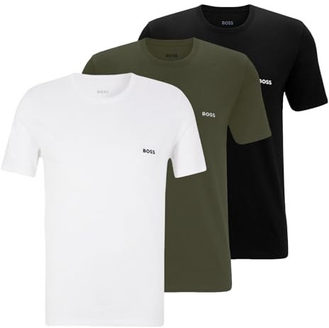 BOSS Herren Classic T-Shirts Kurzarm Shirts Pure Cotton Crew-Neck 3er Pack, Farbe:Mehrfarbig, Artikel:-987 Black/White/Olive, Größe:L