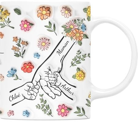 Cadeau Plus Mug Personnalisé Prénom - Grand-Mère - Mamie - Fleur Violette - Cadeau Personnalisé Mamie (Modèle #3)