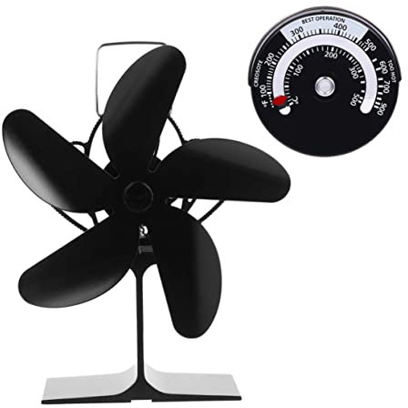 GLEAVI Ventilateur De Cheminée Ventilateur De Poêle Alimenté Par La Chaleur D'Air Chaud Alliage D'Aluminium Noir