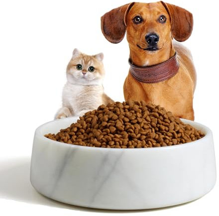 SAMAH Gamelle en marbre pour chien, gamelle antidérapante pour nourriture et eau, petite gamelle lestée en marbre naturel robuste pour chats et petits chiens, cadeau pour animaux de compagnie, peut