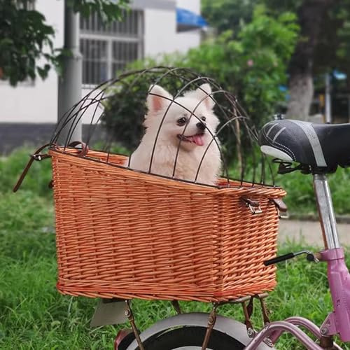 Bike Pet Basket - Hinterer Weidenkorb für Katzen & Hunde - Fahrrad Haustierkorb mit Drahtgitterabdeckung für einfache Montage am Heck