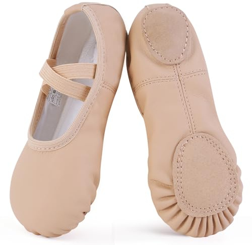 Ulicox Ballet Shoes for Girls Leather Ballet Slippers Women Dance Flats Split Sole Kids Ballerina Shoes for Yoga Gymnastics Beige 1 UK