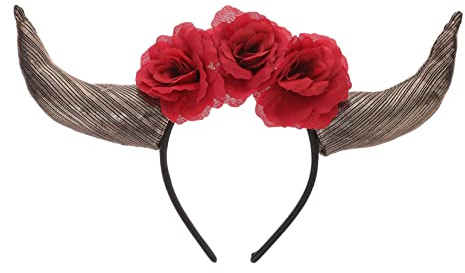 Halloween Mottoparty Hornstirnband mit Blumen, Tag der Toten Kopfschmuck