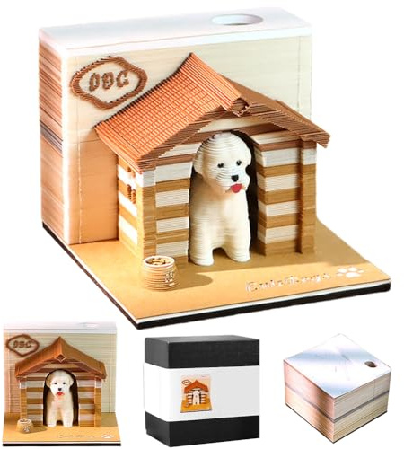 3D-Notizblock, 3D Kalender Abreißen 2026, Kreative Tischkalender-Notizblock, Memo-Pad Schreibtisch mit Stifthalter, Wochenkalender Papierskulptur Desktop Ornament(Welpe ohne Licht)
