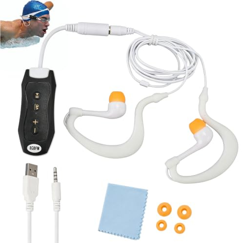 Ouitble Lettore MP3 impermeabile, 8 GB, IPX8, USB 2.0, lettore MP3 sportivo con cuffie e clip Broadcast, lettore musicale per immersioni, surf (nero)