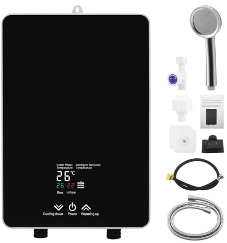 Calentador instantáneo de 5500 W, 230 V para ducha y cocina | Mini calentador de agua eléctrico con pantalla LED de temperatura y cabezal de ducha | Protección contra salpicaduras IPX4 para baño