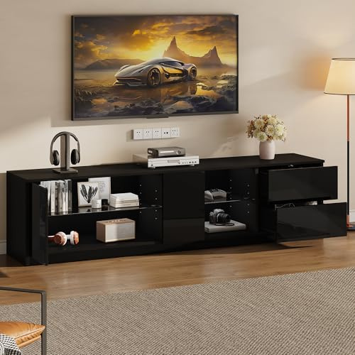 ZKLOEP Supporto per TV, 160 x 40 x 52 cm, lucido, credenze con illuminazione a LED, per 65 TV, adatto per soggiorno e camera da letto, nero
