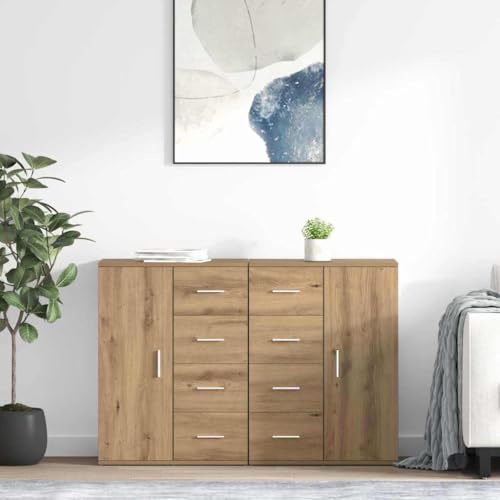 Kaloriko Corona Sideboard, Pack of 2, Artisan Oak, 59 x 39 x 80 cm, Wood Composite with Doors and Drawers, for Living Room, Dining Room