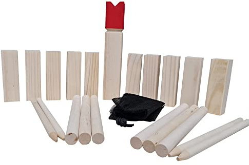 Kubb Spiel aus Holz – Outdoor Wurfspiel Rasenschach für Kinder & Erwachsene – Wikinger Wurfspiel Gartenspiel für 2–12 Spieler inkl. Tragebeutel & Anleitung