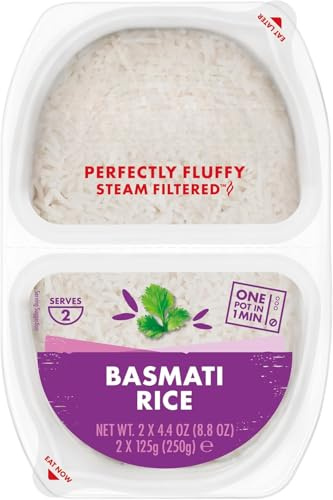 Premium Instant Fluffy Basmati Rice - 2 x 125g Twin Pots (250g Total) - Steam Filtered Microwaveable White Rice - Ready in 1 Minute Side Dish (Pack of 1)