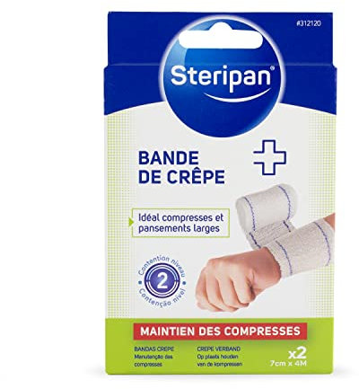 Steripan - Bandes De Crêpe - 7 cm x 4 m - Idéal Compresses Et Pansements Larges - x2