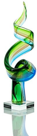 levandeo Designer Skulptur groß aus Glas - Design - farbliche Akzente in Blau und Grün - Sehr Hochwertig - Handarbeit - Exklusives Unikat Glasskulptur