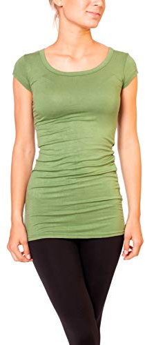 Easy Young Fashion - Damen Basic T-Shirt - langes Kurzarm Longshirt - Rundhals Longsleeve - Unterziehhemd Skinny Fit 1002 - Lindgrün S