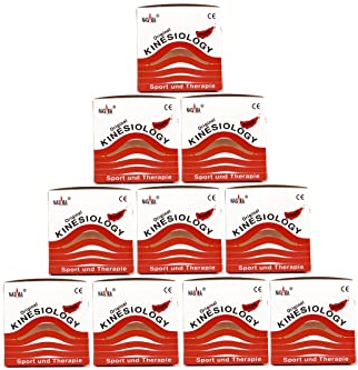 Nasara Original Kinesiologie Physio Tape für Sport und Medizin, Rollengröße 5cm x 5m, 10 Rollen, Rot