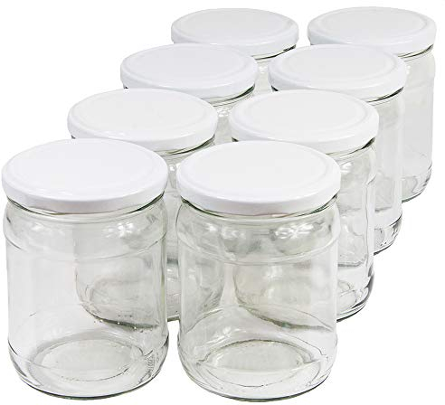 Wamat 450 ml Einweckgläser mit Deckel weiß to 82 Einmachgläser Vorratsgläser Einmachglas Weck (Menge: 12 Stück)