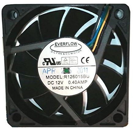 Everflow 60x60x15mm Dual Ball Bearing Ultra High Speed PWM Fan # R126015BU, 12V, 2000-6000 RPM, 9.4-29.8 CFM, 20-42 dB, 60mm, 15mm, Desktop Compatible