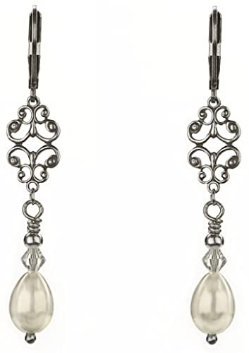 Art Deco Edwardian Style Earrings with Ivory Pearls