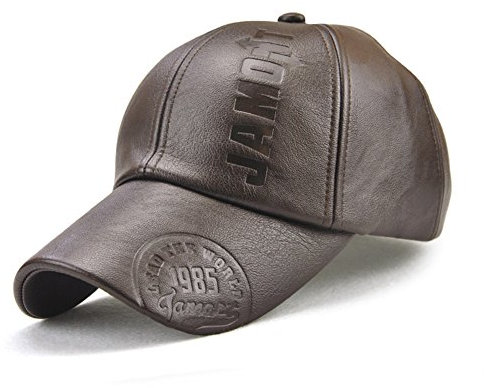 Roffatide Herren Rändelung PU Leder Baseballmütze Schirmmütze Kappe Herbst und Winter Dunkelbraun