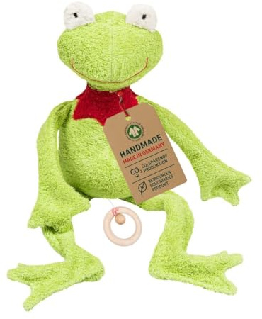 Efie Bio - Spieluhr Schlenker Frosch, kontrolliert biologischer Anbau (organic), Made in Germany, GOTS zertifiziert, nachhaltig, Melodie (Schuberts Wiegenlied)