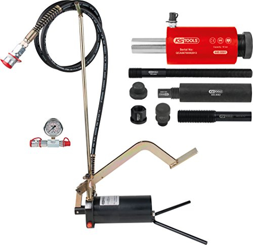 KS Tools 440.0575 Hydraulik-Einheit 16T mit Hydraulik-Pumpe und Manometer, 15-teilig