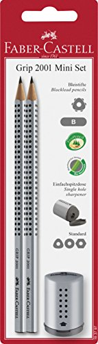 FABER-CASTELL 183797 - 2er Set Bleistifte Grip 2001 & Mini Spitzer, silver