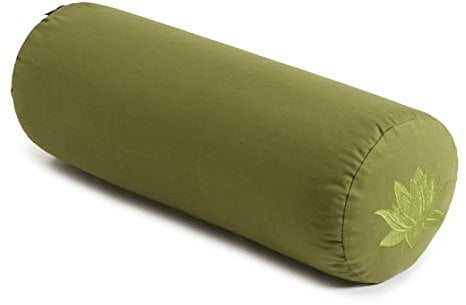 Yoga Studio Lotus Yoga Bolster Cushion | Organic Buckwheat Hulls Filling | (GOTS Certified) | Removable Washable Organic Cotton Outer Cover | Great for Yoga, Meditation - (Green)