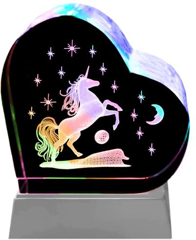 Kaltner Präsente Stimmungslicht - Das perfekte Geschenk für Mädchen: LED Kerze/Kristall Glasblock in Herz Form/Einhorn Nachtlicht/Unicorn Lampe Kinderzimmer/Nachtlampe